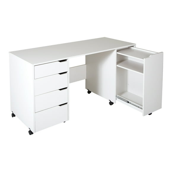South Shore Crea Sewing Craft Table on Wheels, in Pure White