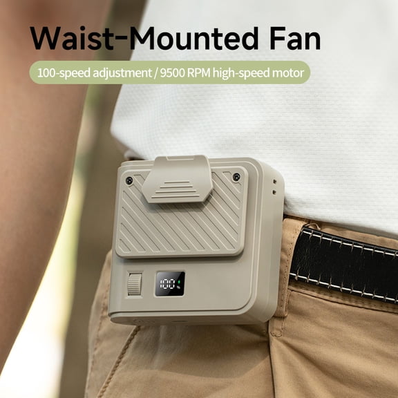 Portable Outdoor Waist Fan, 100-Speed Adjustable, 9500 RPM High-Speed Motor, 3000mAh Battery, USB Rechargeable Personal Cooling Fan with LED Display for Work, Hiking, Camping
