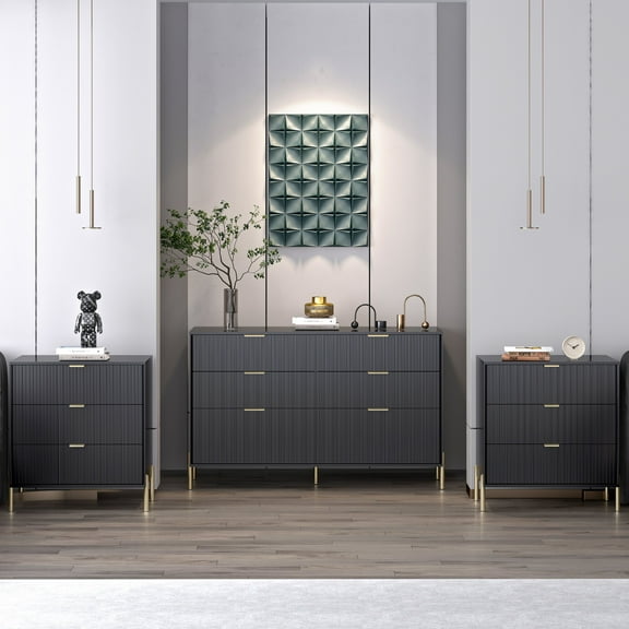 FESTIVO 3 Piece Bedroom Set - 2 of Nightstand, 1 of Dresser - Black