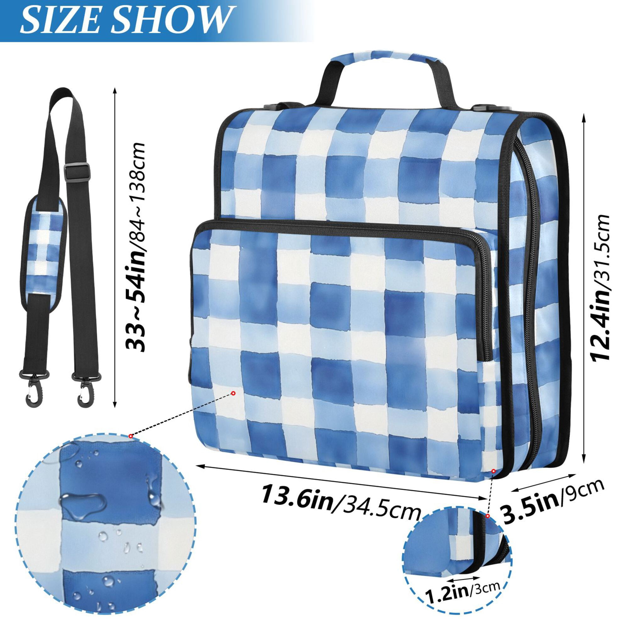 FORMRS Zipper Binder with Shoulder Strap 2-inch Ring 500 Sheet Capacity File Bag, Blue Plain