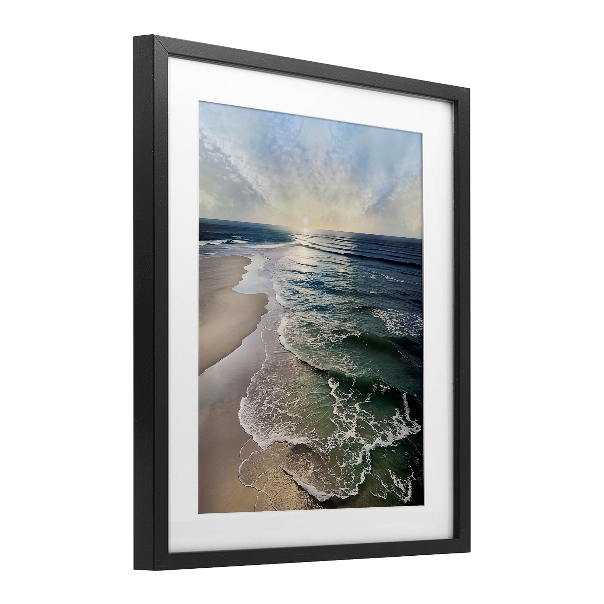 Stupell Industries Tranquil Shoreline with Soft Light Black Framed Print Under Glass, design by Mike Calascibetta