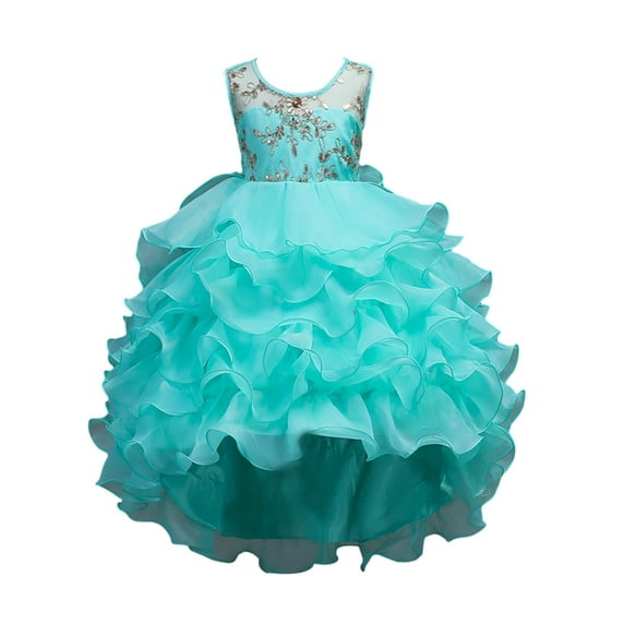 SILVERCELL Girl Dresses Ruffle Lace Pageant Party Wedding Flower Girl Dress 4-14 Years