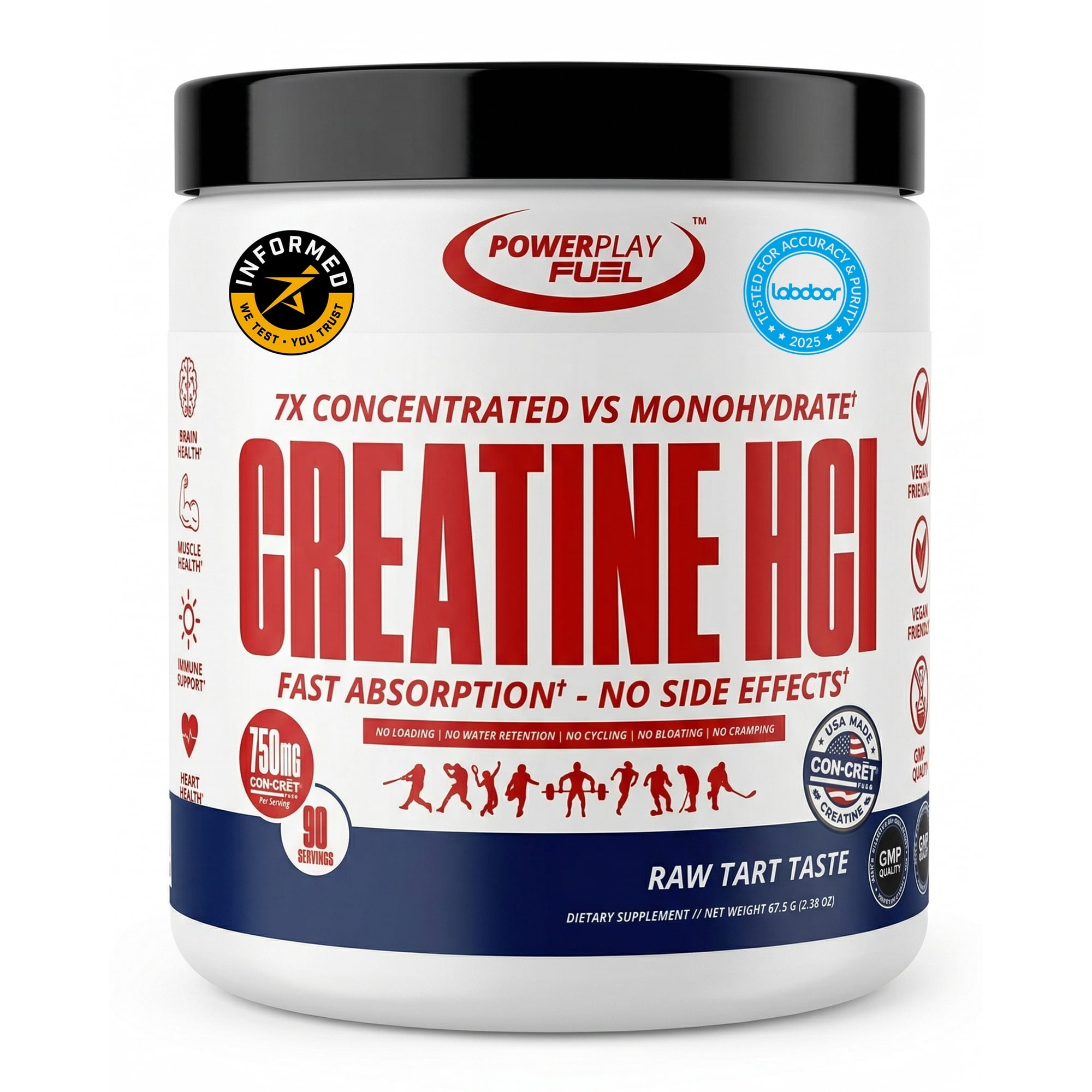 Power Play Fuel Creatine HCl Powder - Raw Tart Taste, 90 Servings, 67.5 G