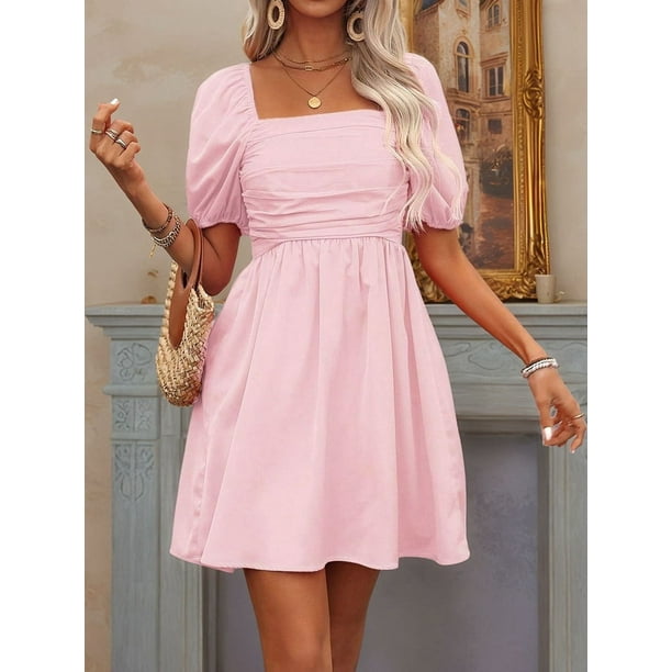 pink boho dresses Sky to Moon Blaire Pink Satin Maxi Dress | Babydoll Tiered Fit-and-Flare A-Line Corset Top Floor Length Sleeveless Hot Pink Fuchsia
