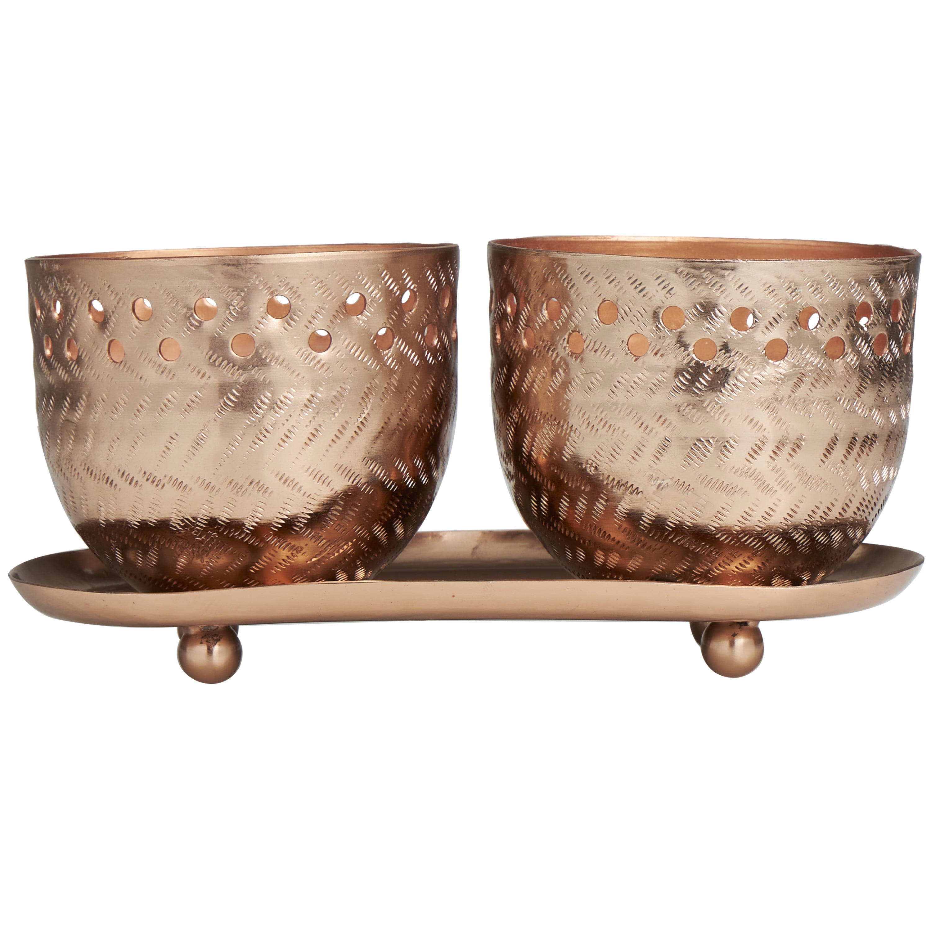 CosmoLiving by Cosmopolitan 2 Holder Copper Metal Tropical Breeze Scented Cutout Spotted 7 oz 1 Wick Candle with White Wax, (Set of 2)