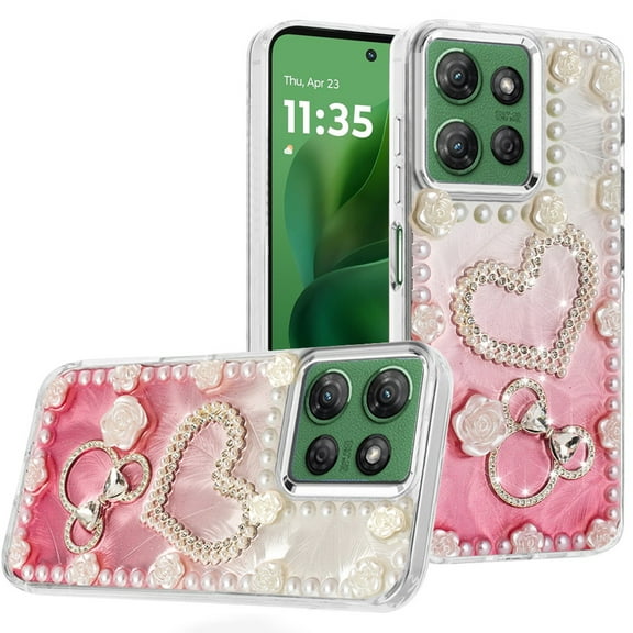 For Motorola Moto G Power 5G 2025 Pearls Epoxy Glitter Ornaments Design Chrome Edged Case - 10