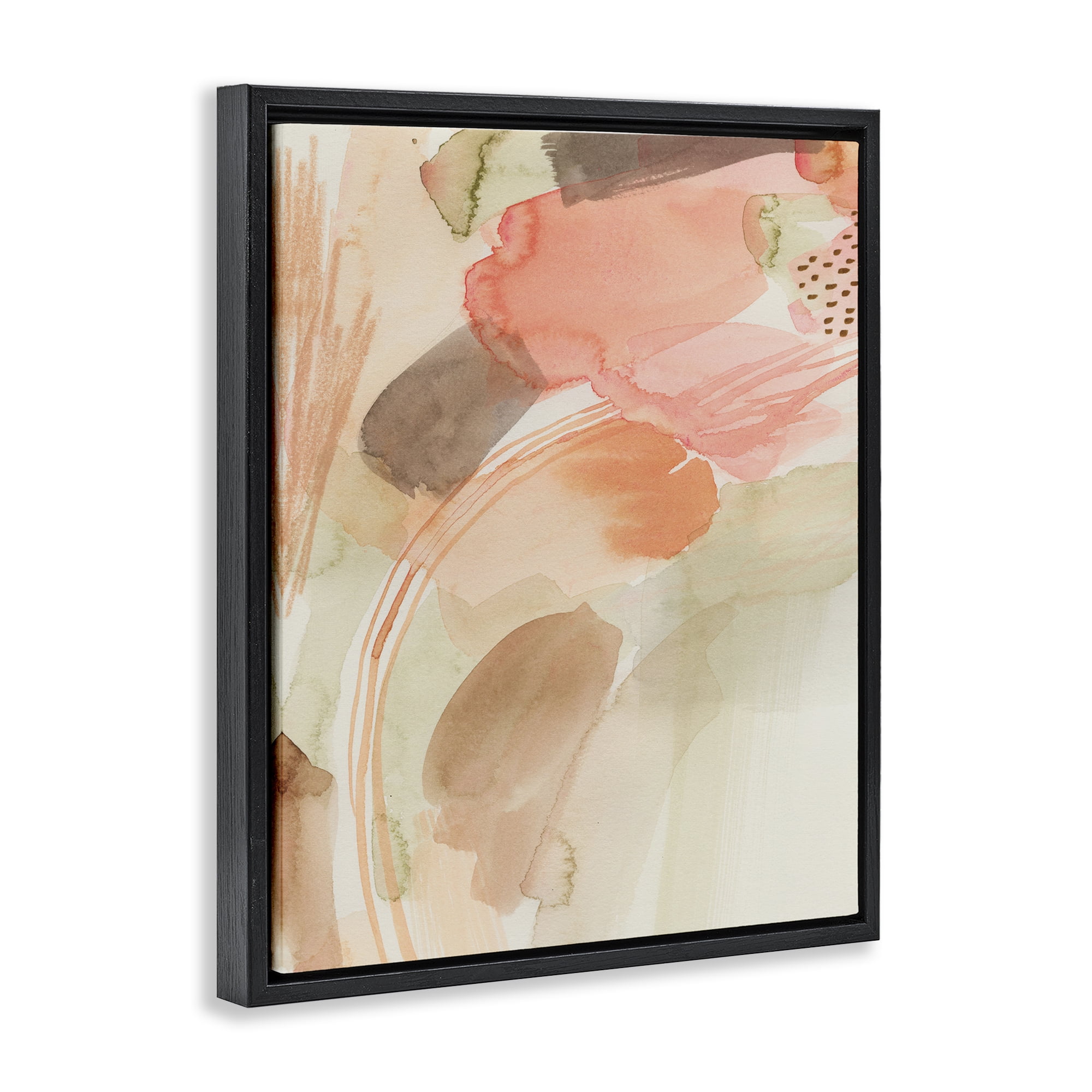 Stupell Industries Pink & Beige Abstraction Abstract Painting Black Floater Framed Canvas Art Print Wall Art, 17 x 21