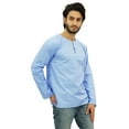 thumbnail image 3 of Atasi Men's Sky Blue Short Kurta Round Keyhole Neck Cotton Shirt-X-Large, 3 of 7