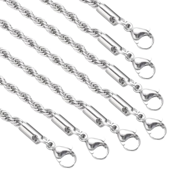 Uxcell 2mm Twist Rope Chain Necklace, 10Pcs 22Inch Thin Stainless Steel Jewelry Charm Chains Necklace with Lobster Clasps for Men Women DIY Jewelry Making Gift, Silver Tone