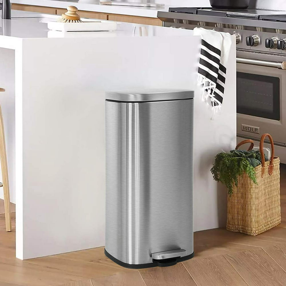 Kitchen Trash Can With Lid Step Trash Bin Fingerprint-Proof For Office Stainless Steel Kitchen Garbage Can With Lid