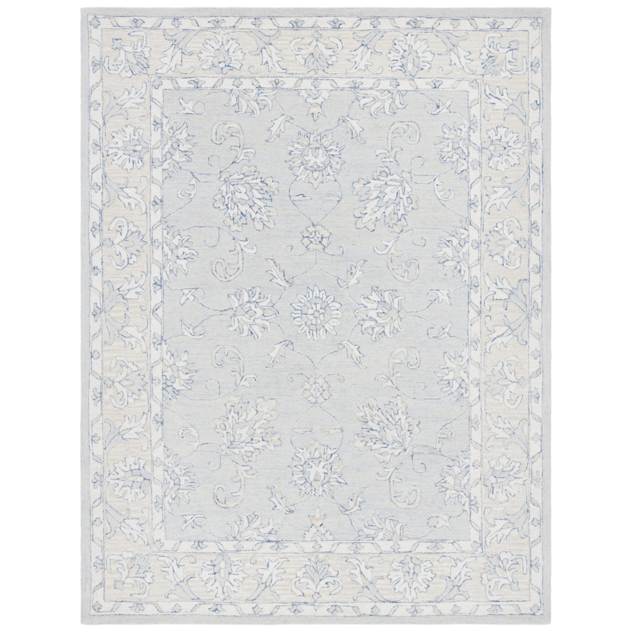 SAFAVIEH Micro-Loop Calista Floral Bordered Wool Area Rug, Blue/Beige, 4' x 6'