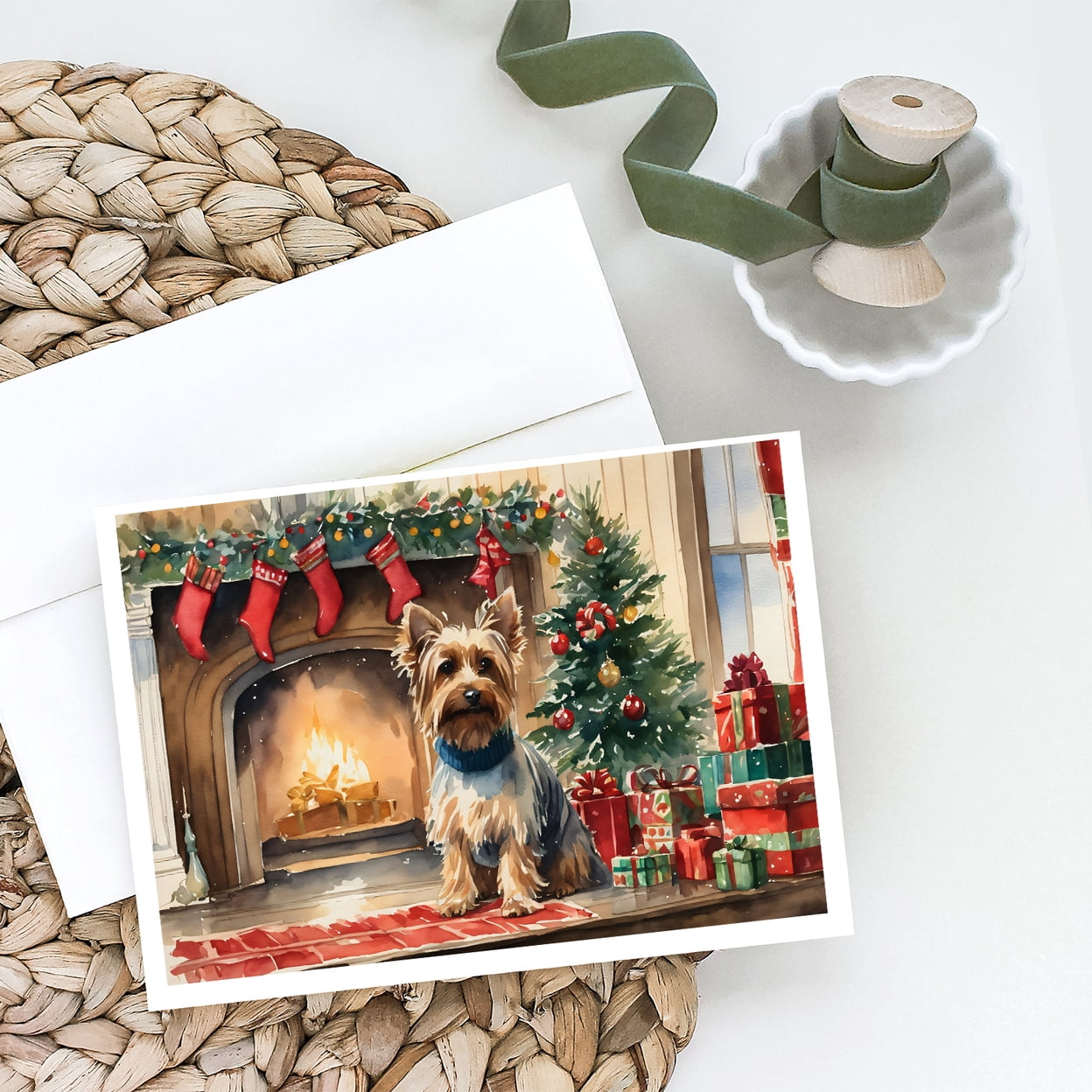 Silky Terrier Cozy Christmas Greeting Cards Pack of 8 7 in x 5 in