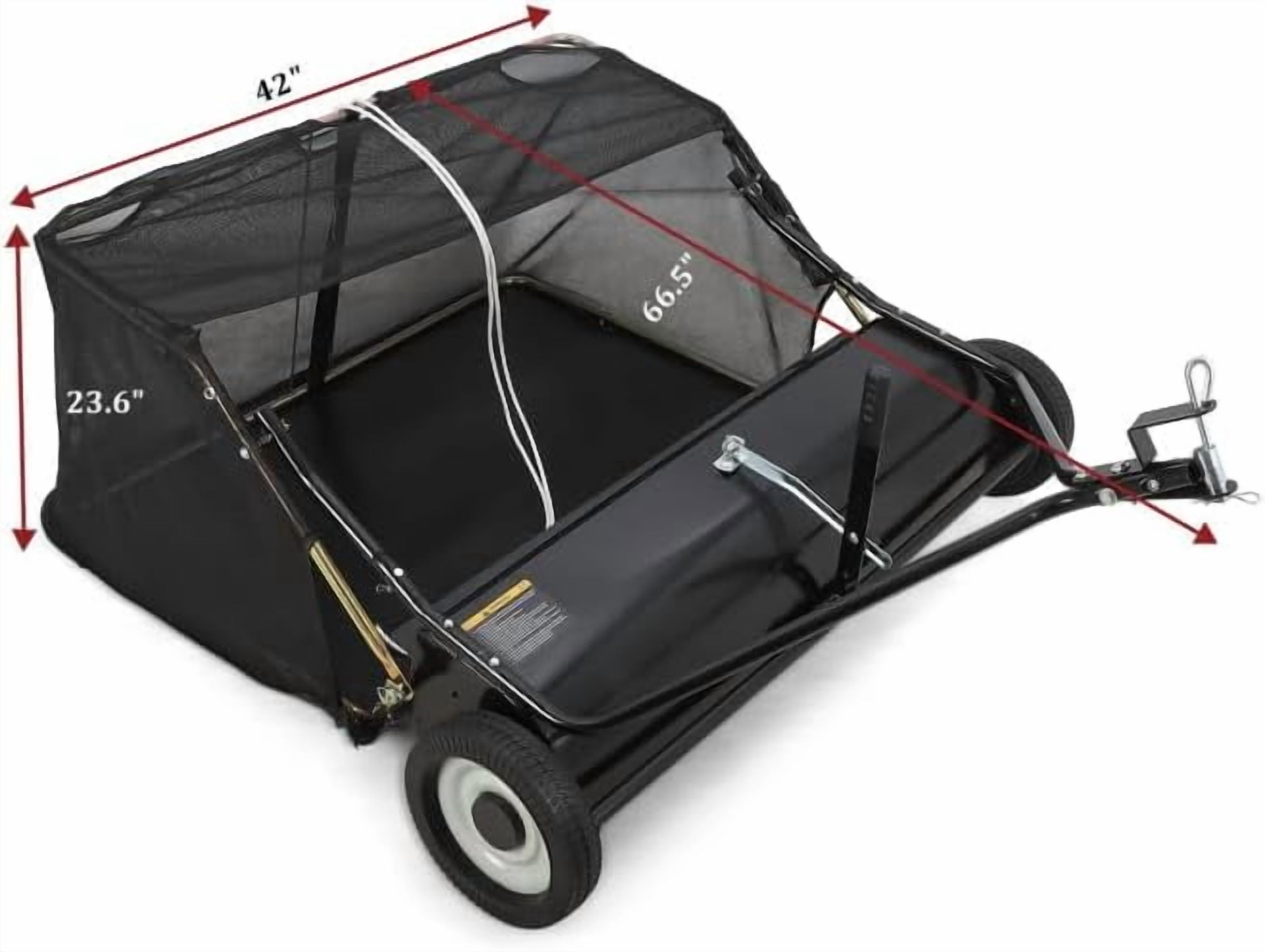 42 Inch Lawn Sweeper Tow Behind, 24 cu.ft. Large Pull Behind- Grass Sweeper, Heavy Duty Leaf & Grass Collector with Dumping Rope Design, Adjustable Sweeping Height for Picking Up Debris
