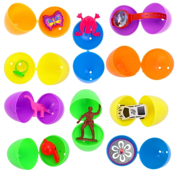 Easter Eggs Fillers Filled Surprise Eggs,Colorful Prefilled Plastic Easter Eggs with Different Kind Easter Decorations