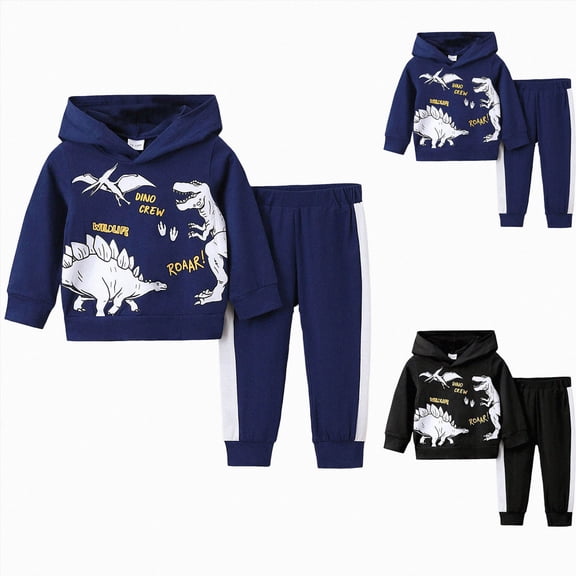 CAUYDY 3 6 9 12 Months Baby Boy Clothes Fall Winter 2T 3T 4T 5T Toddler Crewneck Sweatshirt Casual Joggers Pants 2Pcs Outfit Set Black for Sizes 18-24 Months