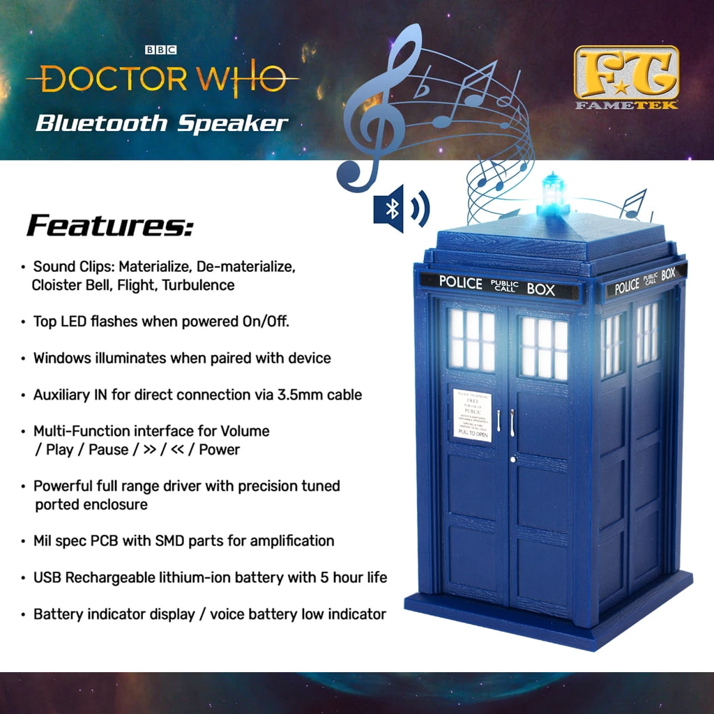 Doctor Who Tardis Wireless Bluetooth Speaker Plays Music, Lights Up, Accurate Sounds Effects |Gifts for Men or Women - Best Gifts Birthday Collectibles for Doctor Who