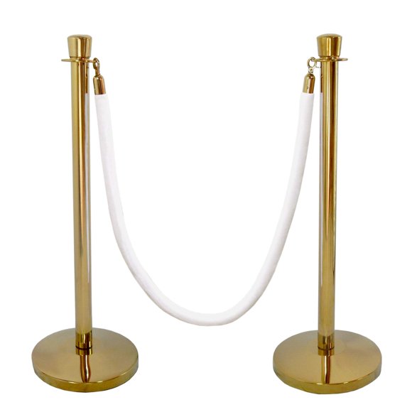 Gold Taper Top Decorative Rope Safety Queue Stanchion Barrier with Domed Base in 3 pcs Set, VIP Crowd Control (72" White Velvet)