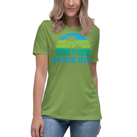 Beach Bum Women's Relaxed T-Shirt, Vacation Shirts, women's t shirts graphic (Leaf, S)