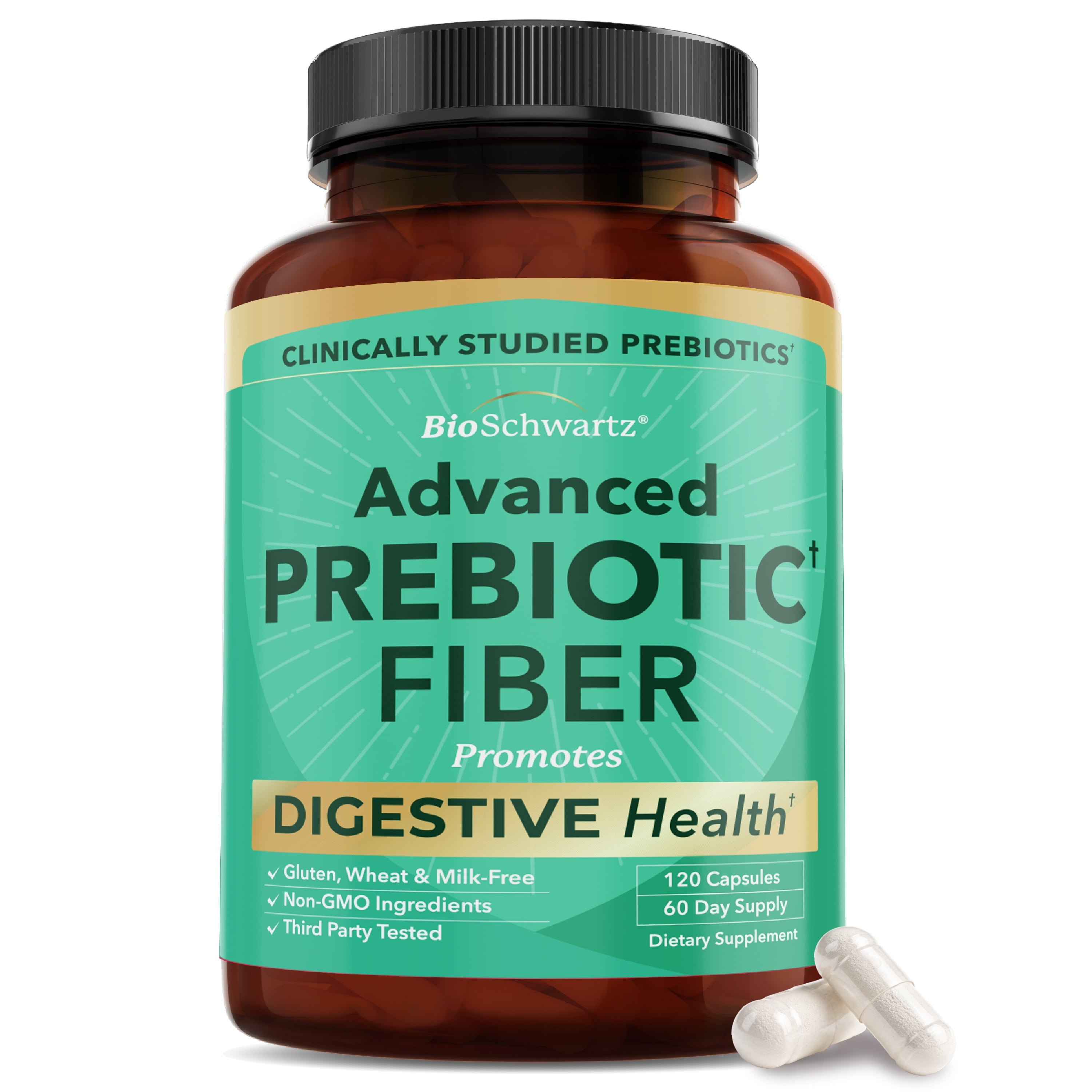 BioSchwartz Advanced Prebiotics Gut Health Supplement for Women and Men, 120 Capsules