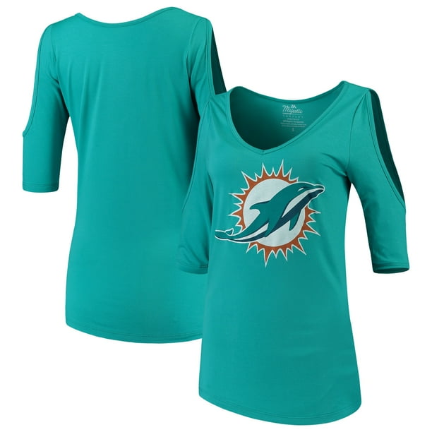 Miami Dolphins Majestic Threads Women's Cold Shoulder 3/4Sleeve VNeck