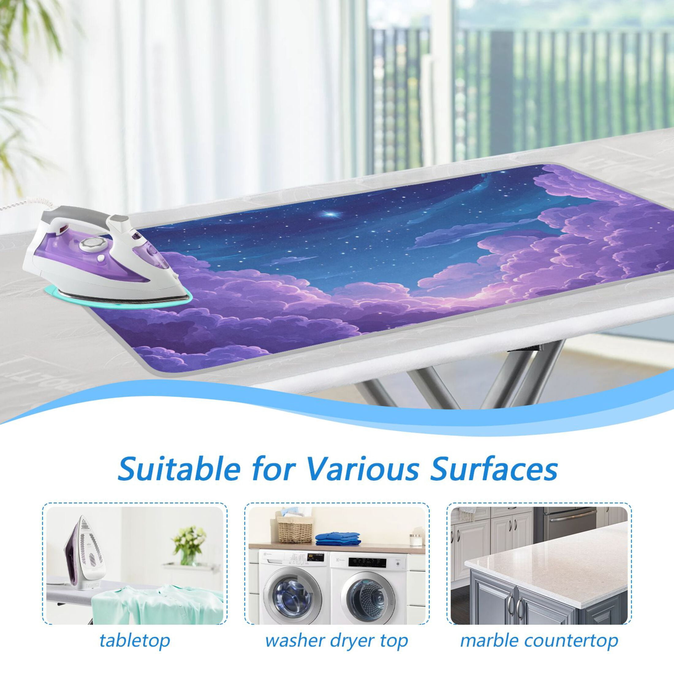 Purple Sky Stars Ironing Mat Blanket Portable Travel Ironing Pad Heat Resistant Pad 47.2" x 27.6”