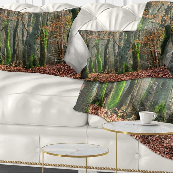 Designart Autumn Forest in the Netherlands - Landscape Photography Throw Pillow - 12x20