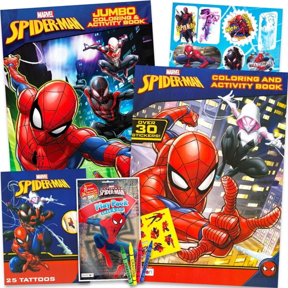 Marvel Spiderman Ultimate Coloring Book Set -- 3 Spiderman Activity Books With Spiderman Tattoos