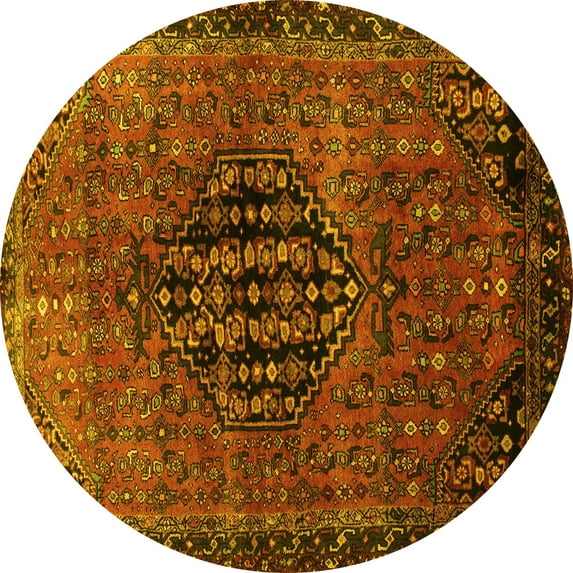 Ahgly Company Machine Washable Indoor Round Persian Yellow Traditional Area Rugs, 6' Round