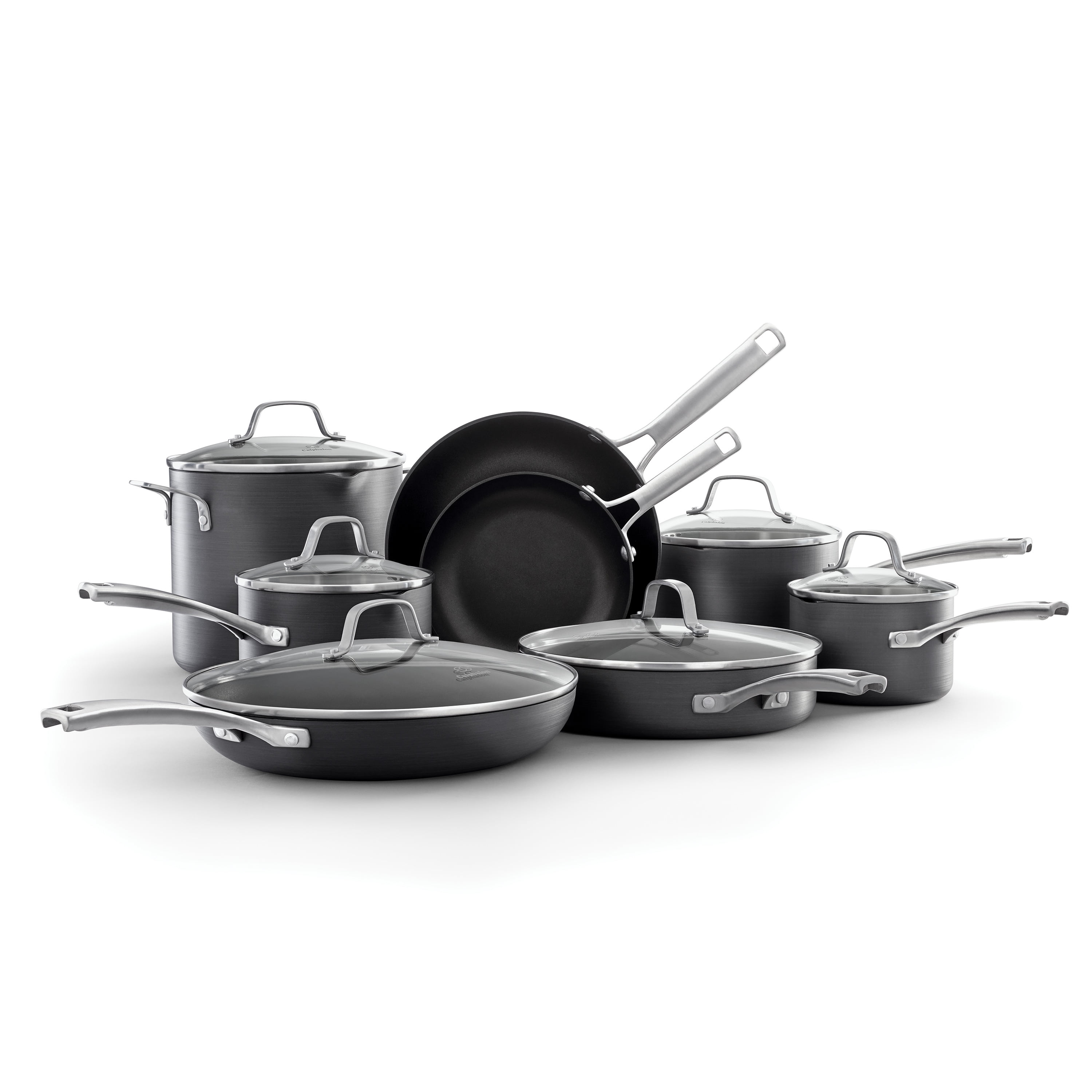 Calphalon Classic Nonstick 14 Piece Pots and Pans Cookware Set With BPA free No-Boil-Over Inserts Stay Cool Metal Handles Glass Lids