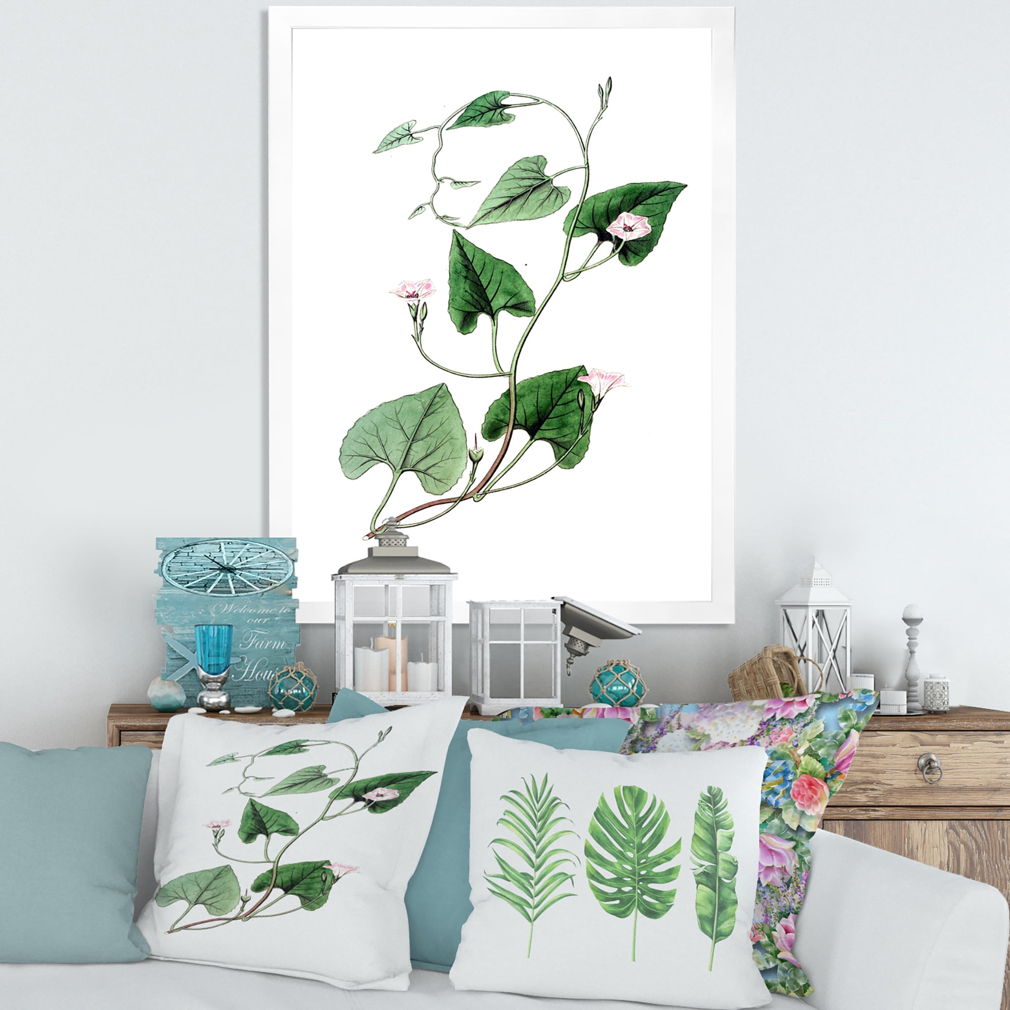 Designart 'Ancient Green Leaves Plants IX' Traditional Framed Art Print