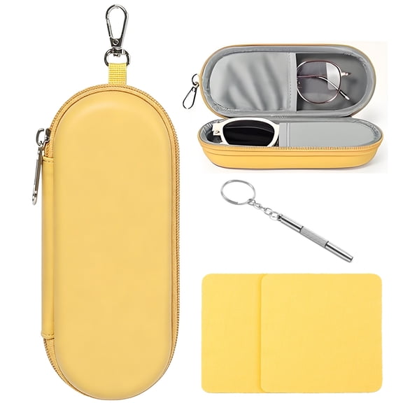 GIRACOA Double Eyeglasses Case, Hard Shell Dual Sunglasses Organizer with 2 Cleaning Cloths a 3-in-1 Mini Keychain Screwdriver