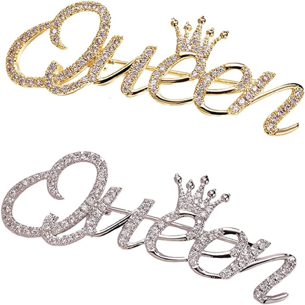 ZCFLY 2Pack Queen Crown Brooch Pins for Women Bling Luxury Fashion