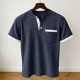 thumbnail image 4 of Mens Shirts Short Sleeve Button Tops Summer Casual Loose Fitting Color Block Knit Tee Shirts with Pocket, 4 of 7