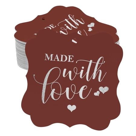 Inkdotpot Made With Love Wedding Bottle Tag Real Silver Foil Favor Bracket Shape Hang Tags Pack Of 100