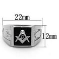 thumbnail image 2 of Solid Back Square Face 316 Stainless Steel Masonic Men's Onyx Ring- Size 10, 2 of 4