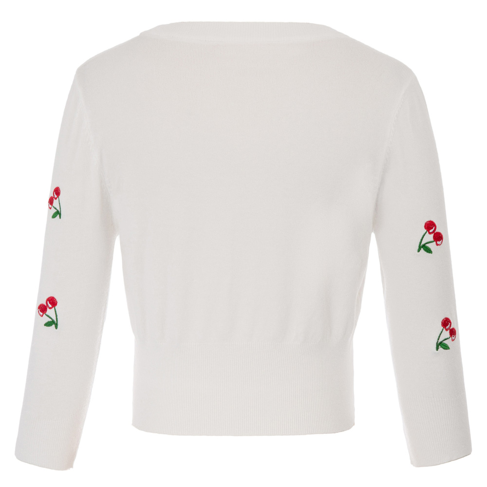 Belle Poque Womens 3//4 Sleeve V-Neck Button Down Cherries Embroidery Cropped Cardigan Sweater Coat