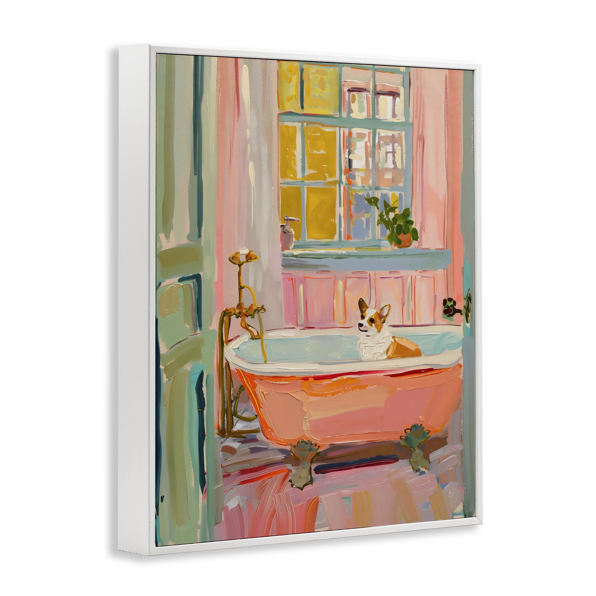 Stupell Industries Corgi in Bathtub White Framed Giclee Art, design by The Prints Vibe