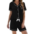 thumbnail image 3 of Harpily Womens Pajama Set 2 Piece Short Sleeve Top with Side Pockets and Short Trousers Everyday Home Rest Outfits L, 3 of 5
