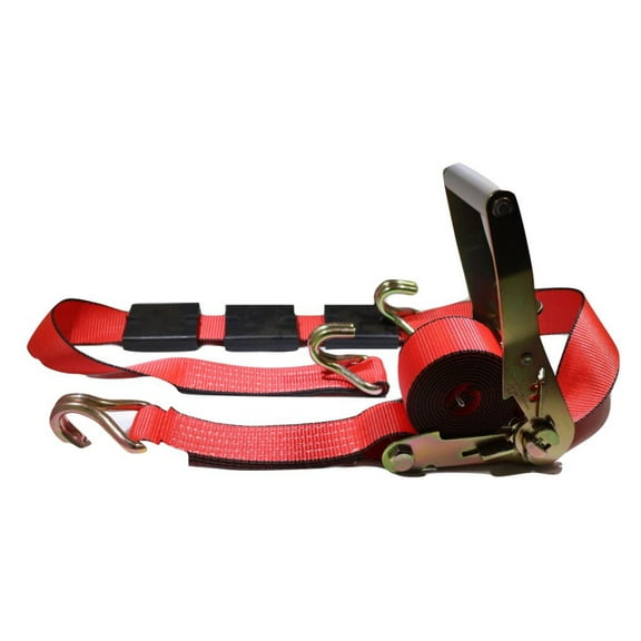 2" x 11 Ft 3-Point Ratchet Strap w/Wire Hooks For Auto Hauling | RED