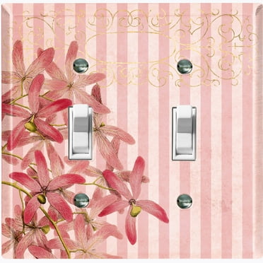 Metal Light Switch Plate Outlet Cover Tropical Pink Floral Striped Damask FLW065