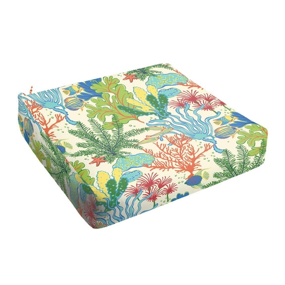 Sorra Home Blue Green Seascape Indoor/Outdoor Deep Seating Cushion, Round Front