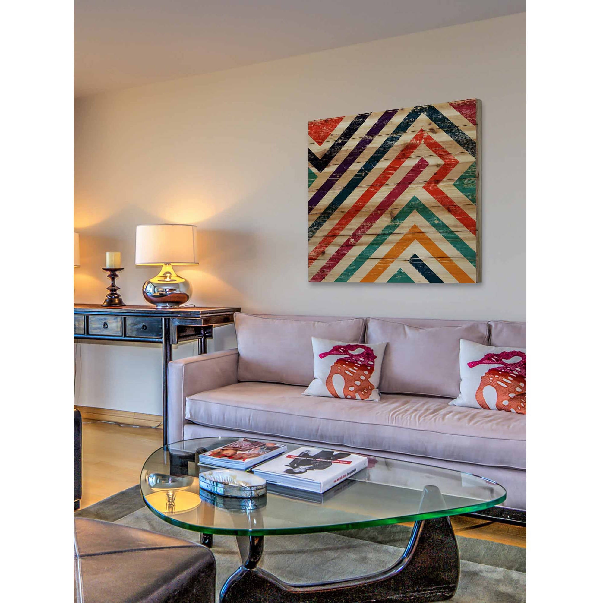 "Paths of Color" Painting Print on Natural Pine Wood