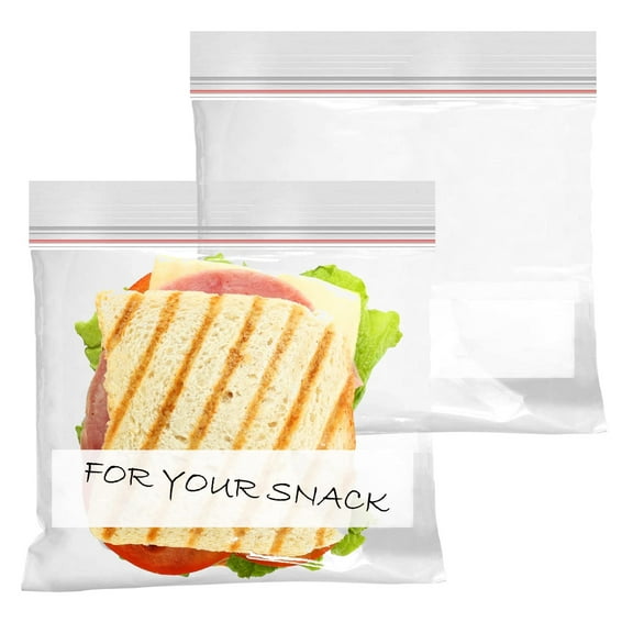 Pack of 250 Reclosable Sandwich Dual Zip Bags 10.56 x 11. Write on Block Poly Bags. Thickness 1.75 mil Zipper Bags for Packing, Storing, Industrial, Food Service, Health Needs.