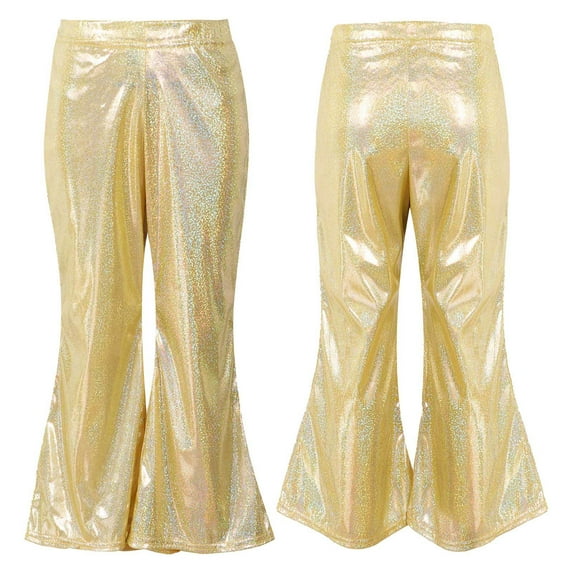 inhzoy Little Big Kids Shiny Metallic Elastic Bell Bottoms