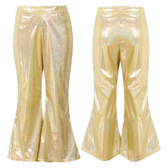 TiaoBug Kids Girls Hip Hop Dance Metallic Trousers Bell Bottom Pants