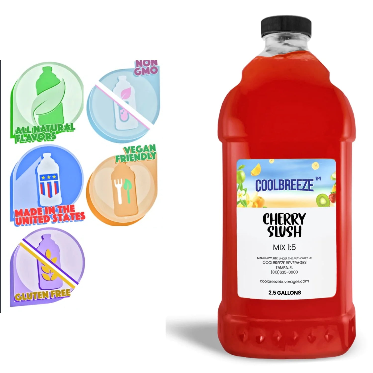 Coolbreeze® Beverages Ready to Use Frozen Drink Machine Mix Flavor Syrup - One Case (Six 1/2 Gal Bottles) Cherry Slush