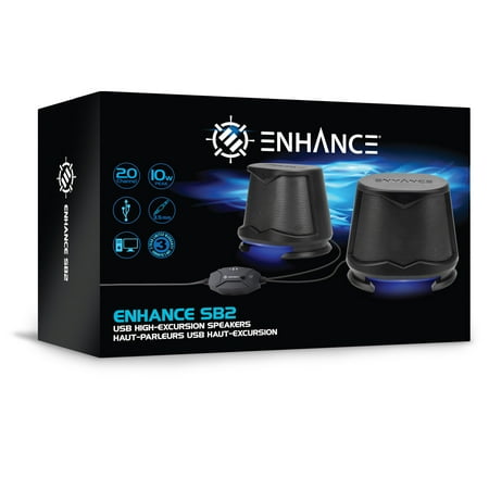 ENHANCE - SB2 2.0 High Excursion PC Gaming Speakers with LED Lights 3.5mm USB - Black - Black