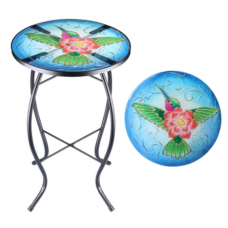 Wonder Garden Outdoor Mosaic Glass Round End Table, Green and Blue