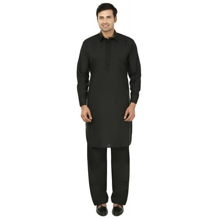 Maple Clothing Men's Pathani Kurta Salwar Set Party Wear Indian Apparel (Black, S)