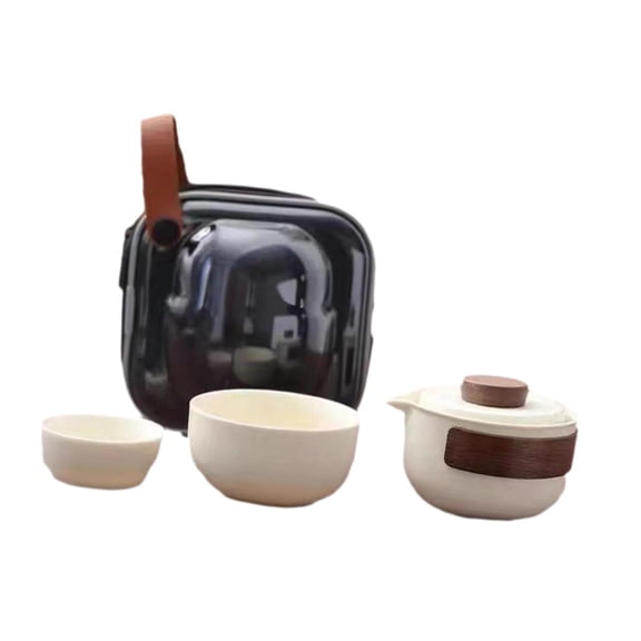 DOMELAY Portable Tea Set with Case Ceramic Chinese Kung Fu Teapot Teacups for Travel Two Teacups Set